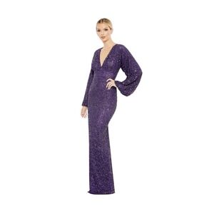 Mac Duggal 10791 Long Sleeve Sequin Column Gown Amethyst Size 8 $498